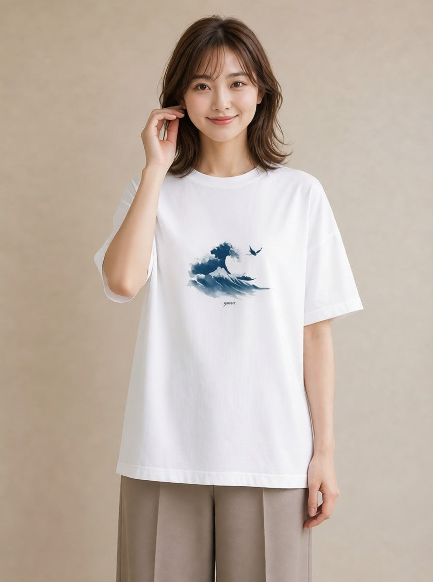 半袖Tシャツ レディース 海 星空 宇宙 イラスト 春服 ミセス 白T YMAZO