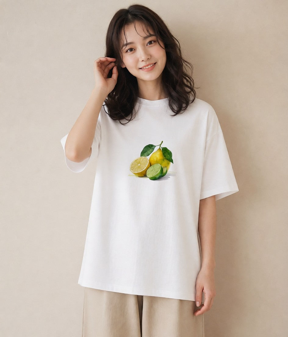 プリントTシャツ レディース レモン 檸檬 食べ物 フード イラスト 旅行コーデ カフェ巡り 女子会 白T YMAZO