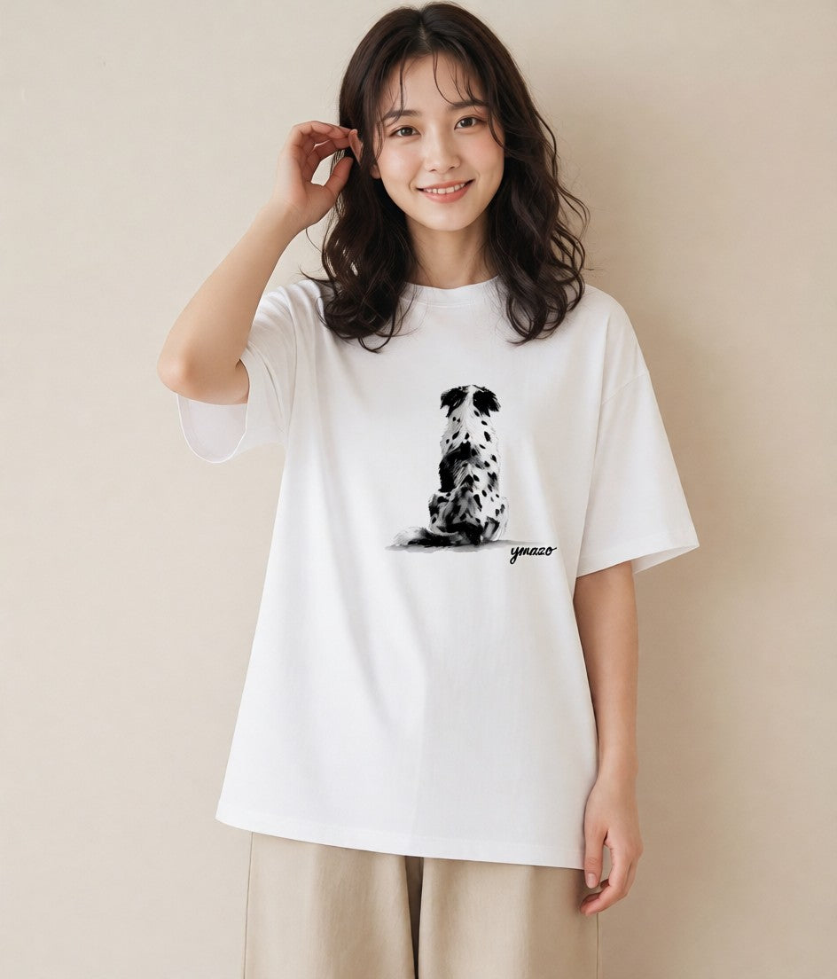 デザインTシャツ レディース ボーダーコリー 犬 いぬ イラスト 手描き風 ママ カフェ服 白T YMAZO