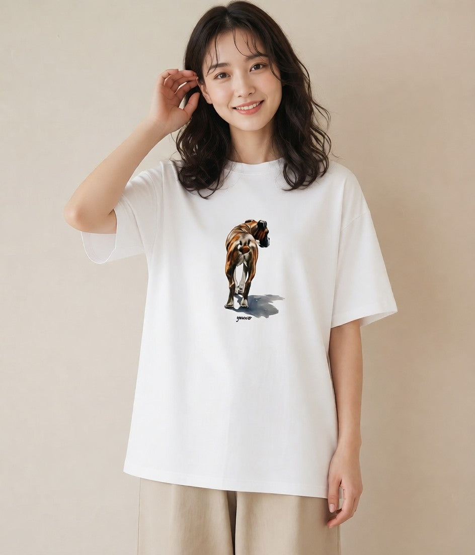 Tシャツ レディース 老犬 犬 いぬ イラスト ニュアンス デイリーウェア 休日 白T YMAZO
