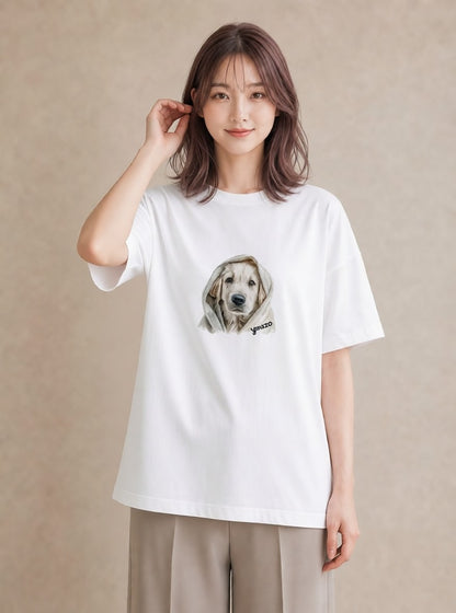 半袖Tシャツ レディース ゴールデンレトリバー ゴールデン 犬 いぬ イラスト きれいめカジュアル 買い物 夏コーデ 白T YMAZO