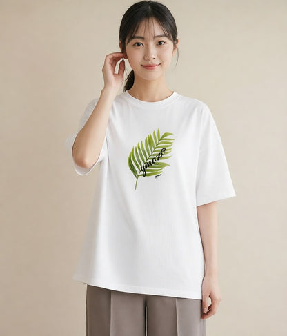 Tシャツ レディース モンステラ 植物 ボタニカル イラスト 旅行コーデ 買い物 夏コーデ 白T YMAZO
