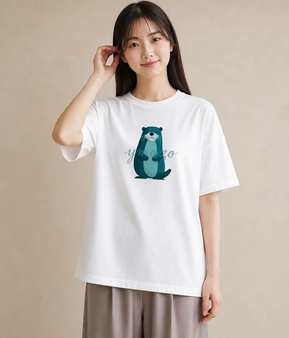 Tシャツ レディース ラッコ 動物 アニマル イラスト ユニーク 通学 誕生日プレゼント 白T YMAZO