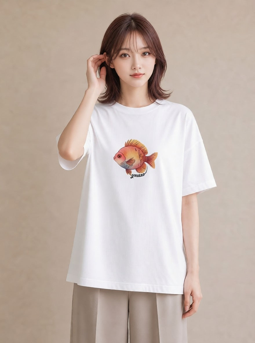グラフィックTシャツ レディース ベタ ペット 動物 イラスト 旅行コーデ ビーチ デイリーウェア 白T YMAZO