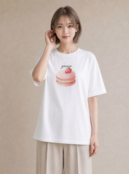 Tシャツ レディース プリン 食べ物 フード イラスト 韓国風 カフェ服 クリスマス 白T YMAZO