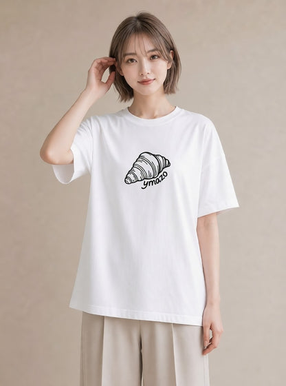 プリントTシャツ レディース パン ベーカリー イラスト 個性的 カジュアルコーデ 買い物 白T YMAZO