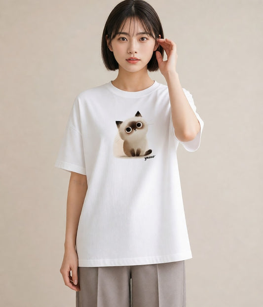 プリントTシャツ レディース ラグドール 猫 ねこ イラスト 普段使い 普段着 週末コーデ 白T YMAZO