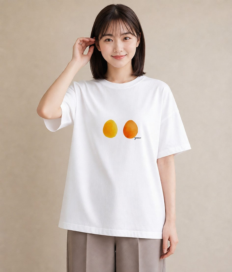 半袖Tシャツ レディース 目玉焼き 食べ物 フード イラスト ラフ 通勤 在宅 白T YMAZO