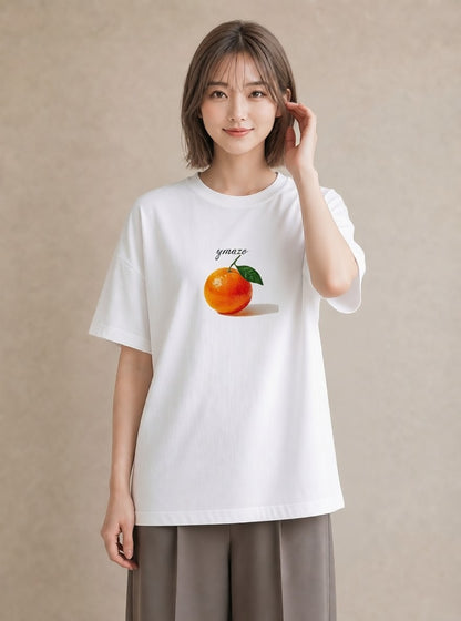 デザインTシャツ レディース みかん 食べ物 フード イラスト 手描き風 誕生日プレゼント 綿100 白T YMAZO