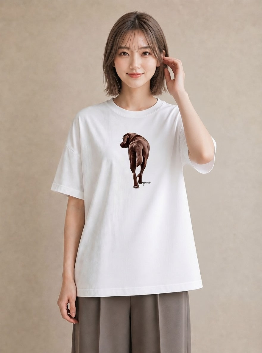 プリントTシャツ レディース ラブラドールレトリバー 犬 いぬ イラスト 韓国風 綿100 デート 白T YMAZO