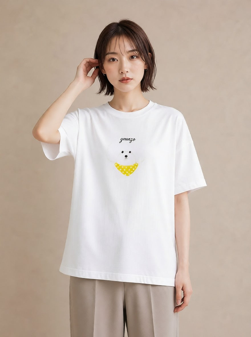 Tシャツ レディース ビションフリーゼ 犬 いぬ イラスト 淡色 秋コーデ おしゃれギフト 白T YMAZO