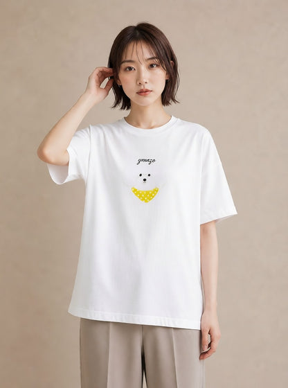 Tシャツ レディース ビションフリーゼ 犬 いぬ イラスト 淡色 秋コーデ おしゃれギフト 白T YMAZO