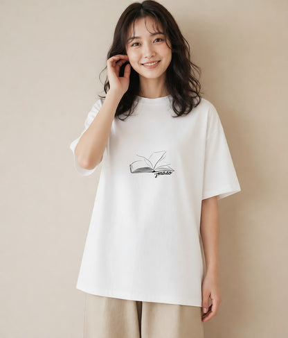 プリントTシャツ レディース 本 読書 ブック イラスト レトロ 敬老の日 ホワイトデー 白T YMAZO