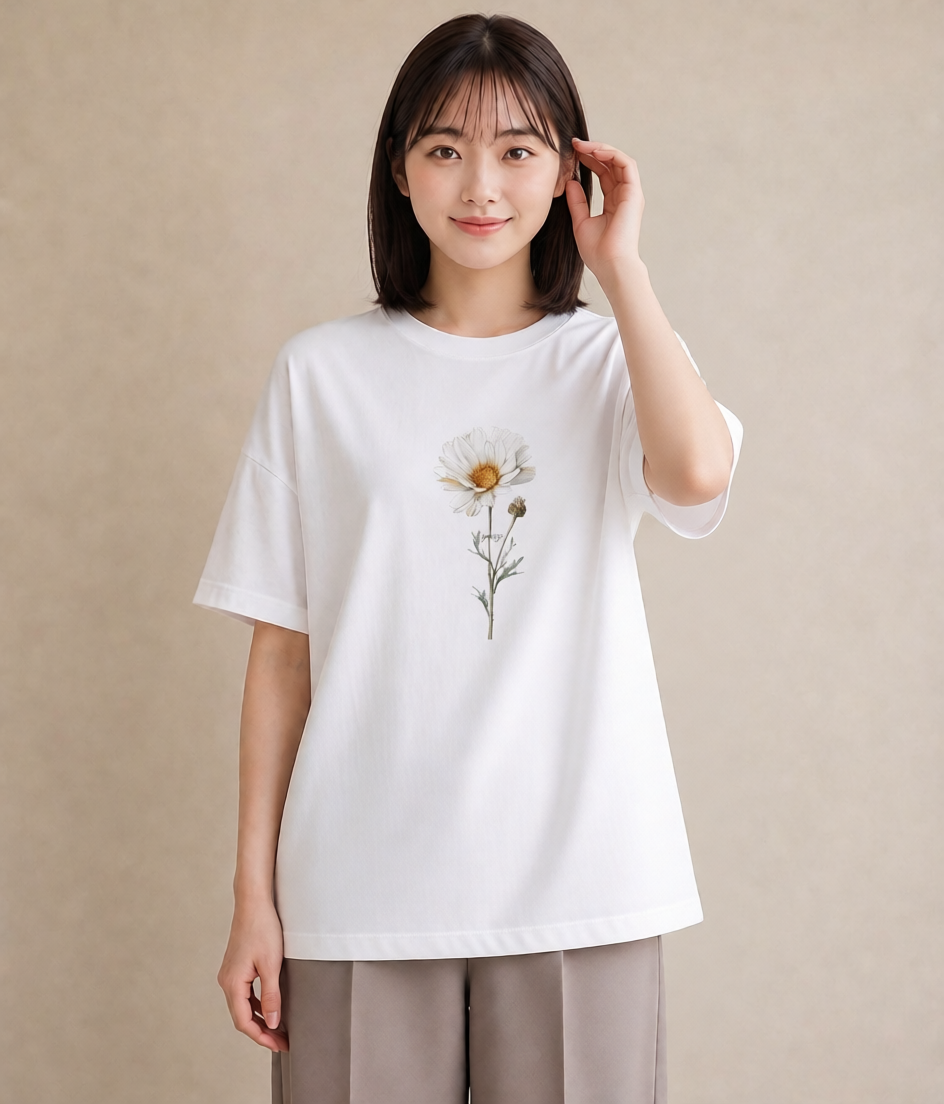 デザインTシャツ レディース デイジー 花 花柄 イラスト 旅行コーデ 旅行 母娘コーデ 白T