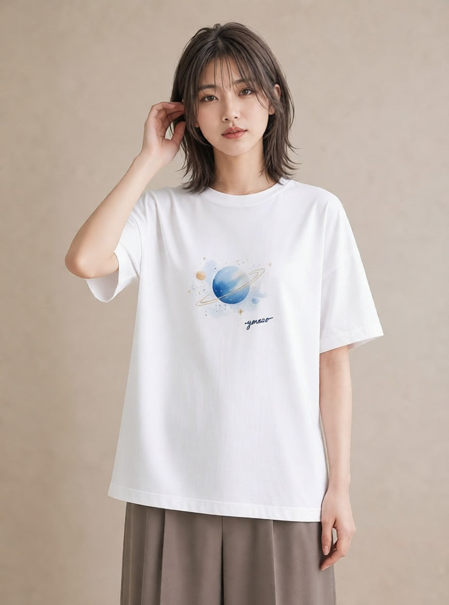プリントTシャツ レディース 水瓶座 星空 宇宙 イラスト ユニーク ルームウェア ギフト 白T YMAZO