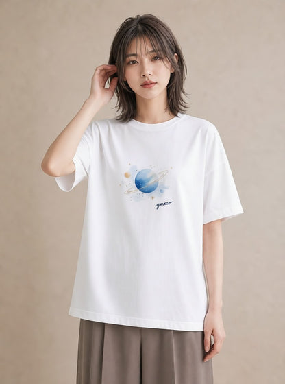 プリントTシャツ レディース 水瓶座 星空 宇宙 イラスト ユニーク ルームウェア ギフト 白T YMAZO