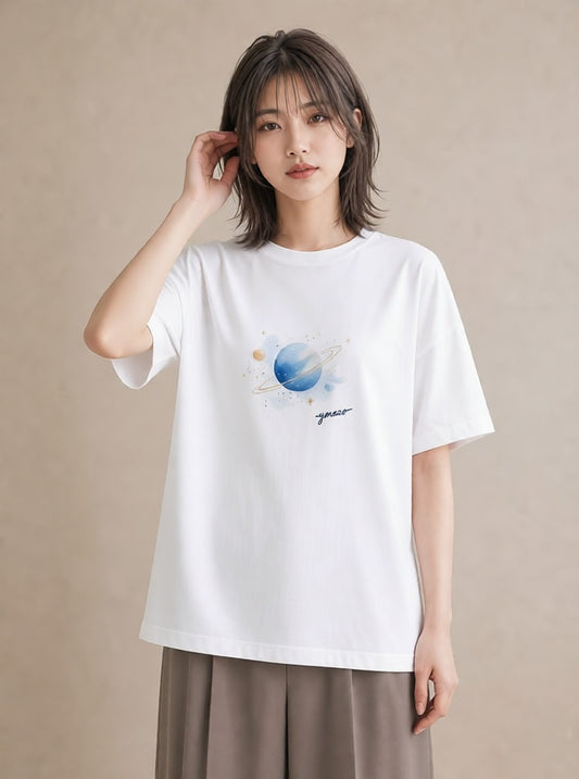 プリントTシャツ レディース 水瓶座 星空 宇宙 イラスト ユニーク ルームウェア ギフト 白T YMAZO