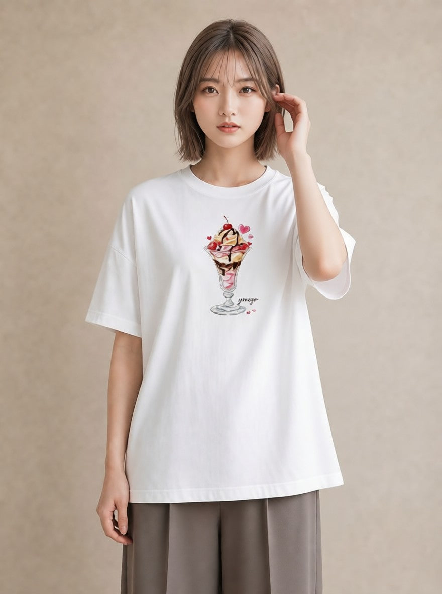 デザインTシャツ レディース ソフトクリーム 食べ物 フード イラスト きれいめ ルームウェア ギフト 白T YMAZO