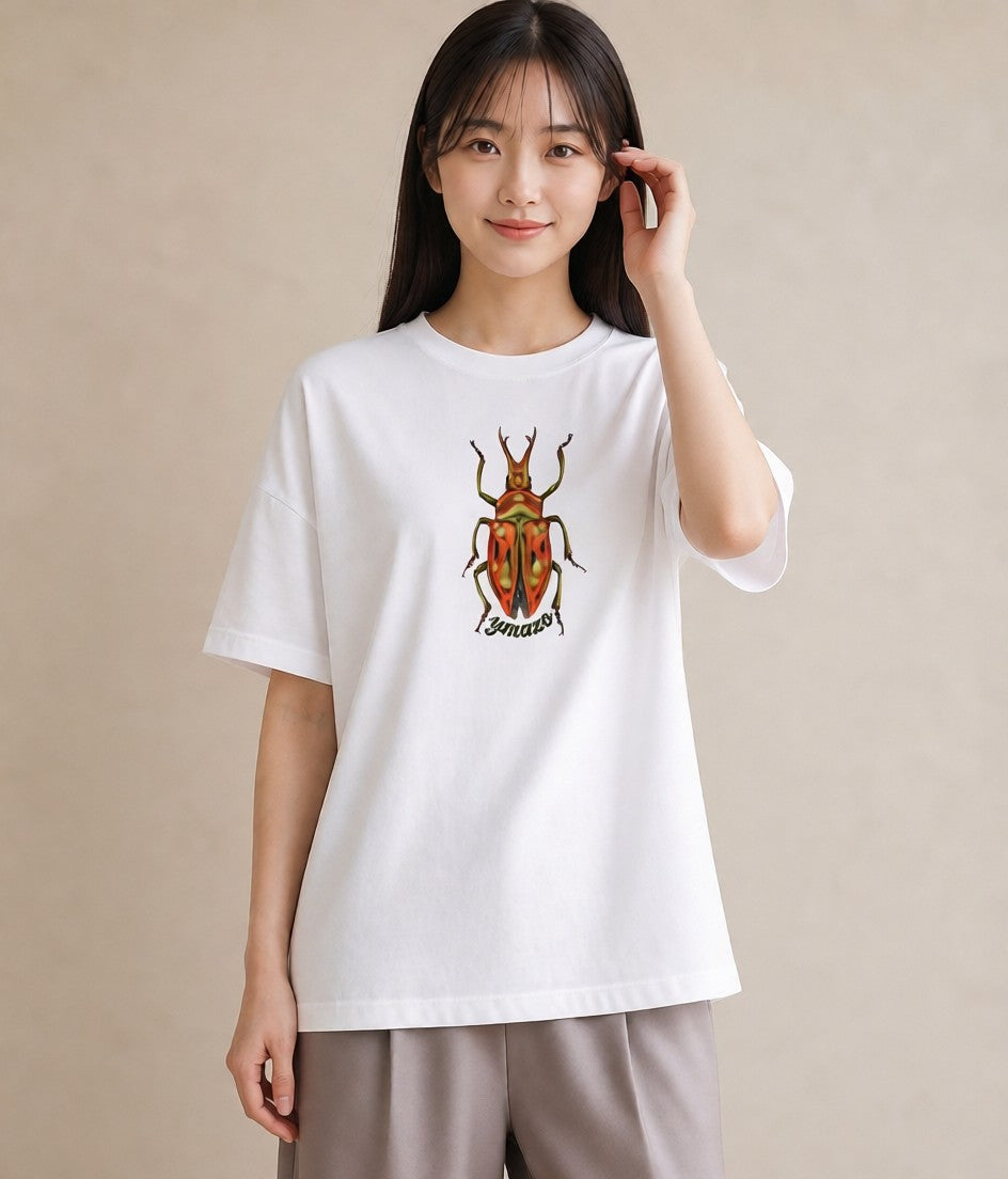 グラフィックTシャツ レディース クワガタ 昆虫 虫 イラスト ママ カフェ服 白T YMAZO