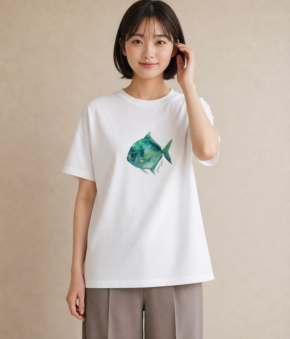 デザインTシャツ レディース 出目金 ペット 動物 イラスト フェミニン 敬老の日 ホワイトデー 白T YMAZO