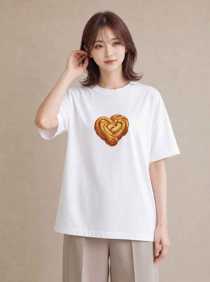 グラフィックTシャツ レディース クロワッサン 食べ物 フード イラスト 個性的 休日 ペアコーデ 白T YMAZO