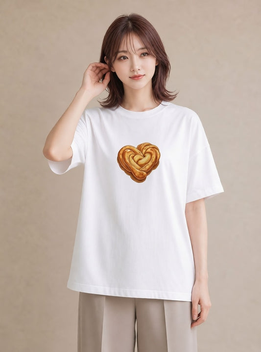 グラフィックTシャツ レディース クロワッサン 食べ物 フード イラスト 個性的 休日 ペアコーデ 白T YMAZO