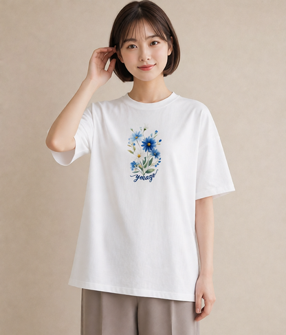 半袖Tシャツ レディース デイジー 花 花柄 イラスト 線画 ビーチ デイリーウェア 白T