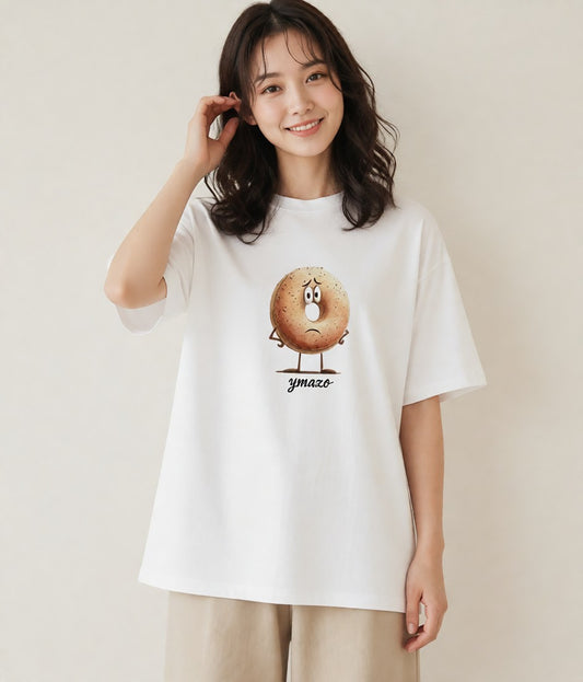 プリントTシャツ レディース ベーグル 食べ物 フード イラスト ミニマル 親子 20代 白T YMAZO