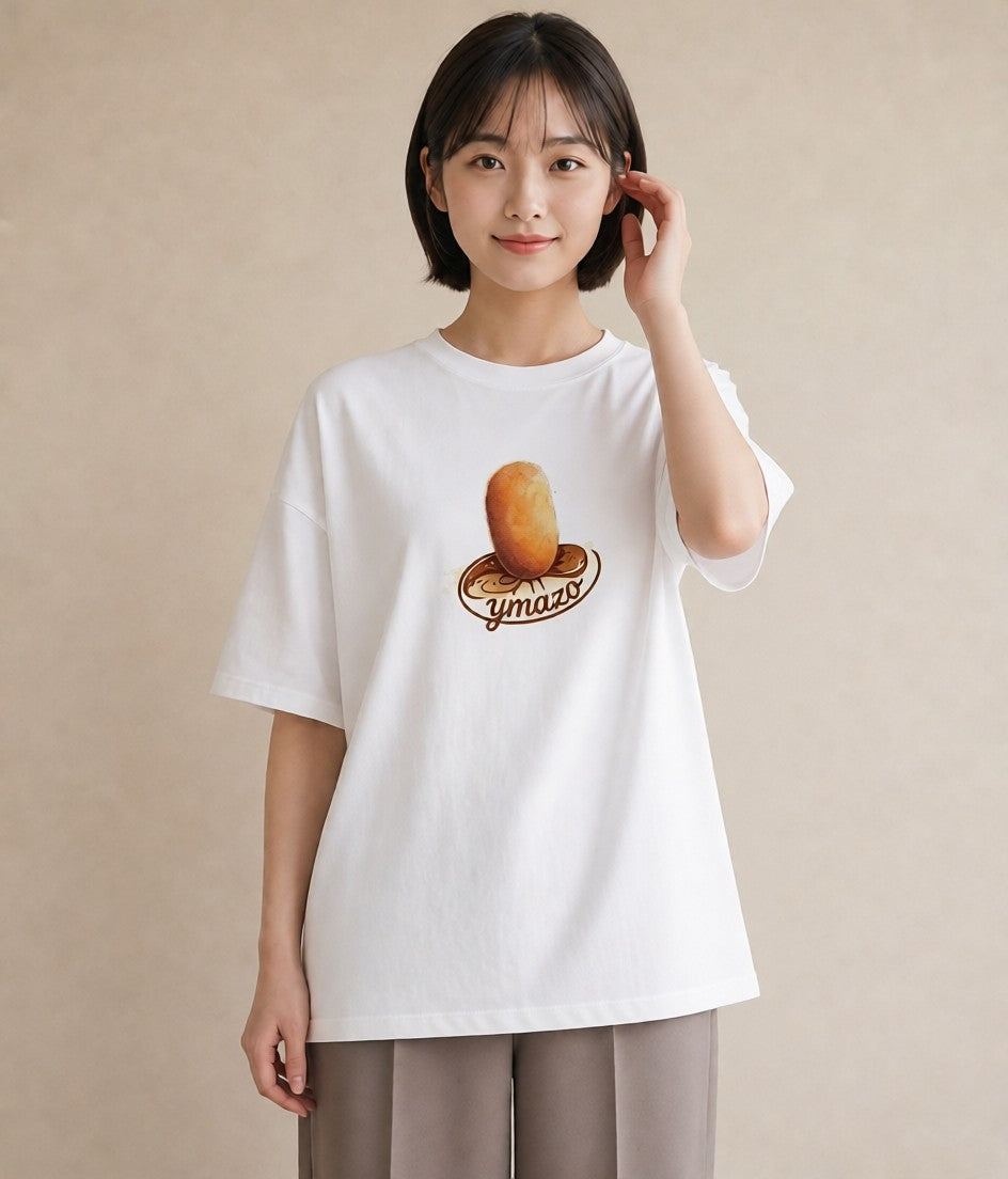 プリントTシャツ レディース 目玉焼き 食べ物 フード イラスト 旅行コーデ 20代 カジュアルコーデ 白T YMAZO