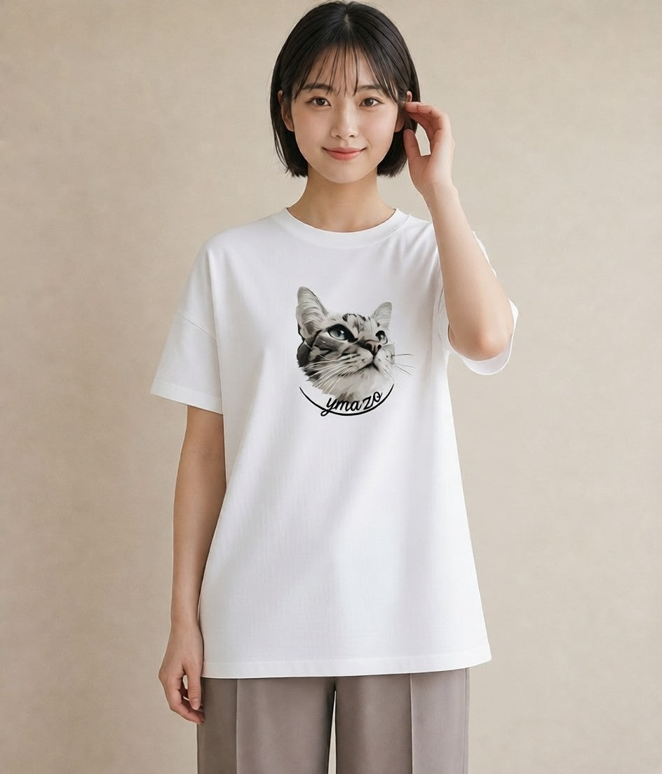 Tシャツ レディース キジトラ 猫 ねこ イラスト 普段使い お出かけ 普段着 白T YMAZO