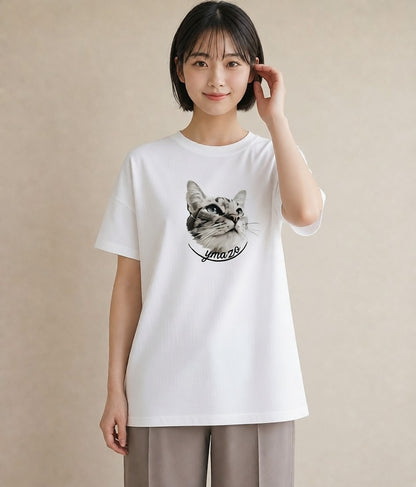 Tシャツ レディース キジトラ 猫 ねこ イラスト 普段使い お出かけ 普段着 白T YMAZO