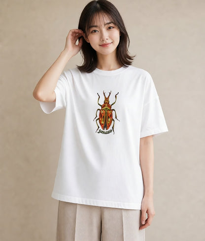 プリントTシャツ レディース カブトムシ 昆虫 虫 イラスト ニュアンス ラフ レイヤード 白T YMAZO