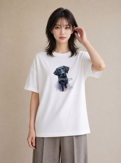 半袖Tシャツ レディース ラブラドールレトリバー 犬 いぬ イラスト フェミニン カフェ服 クリスマス 白T YMAZO