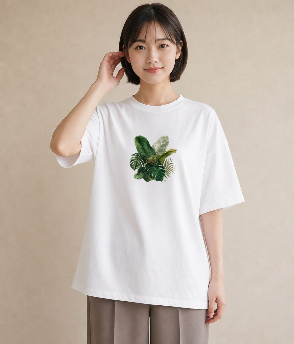 Tシャツ レディース モンステラ 植物 ボタニカル イラスト モード 旅行 母娘コーデ 白T YMAZO