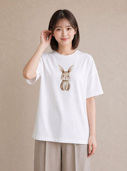 Tシャツ レディース ライオンラビット ペット 動物 イラスト ニュアンス 母の日 ビーチ 白T YMAZO