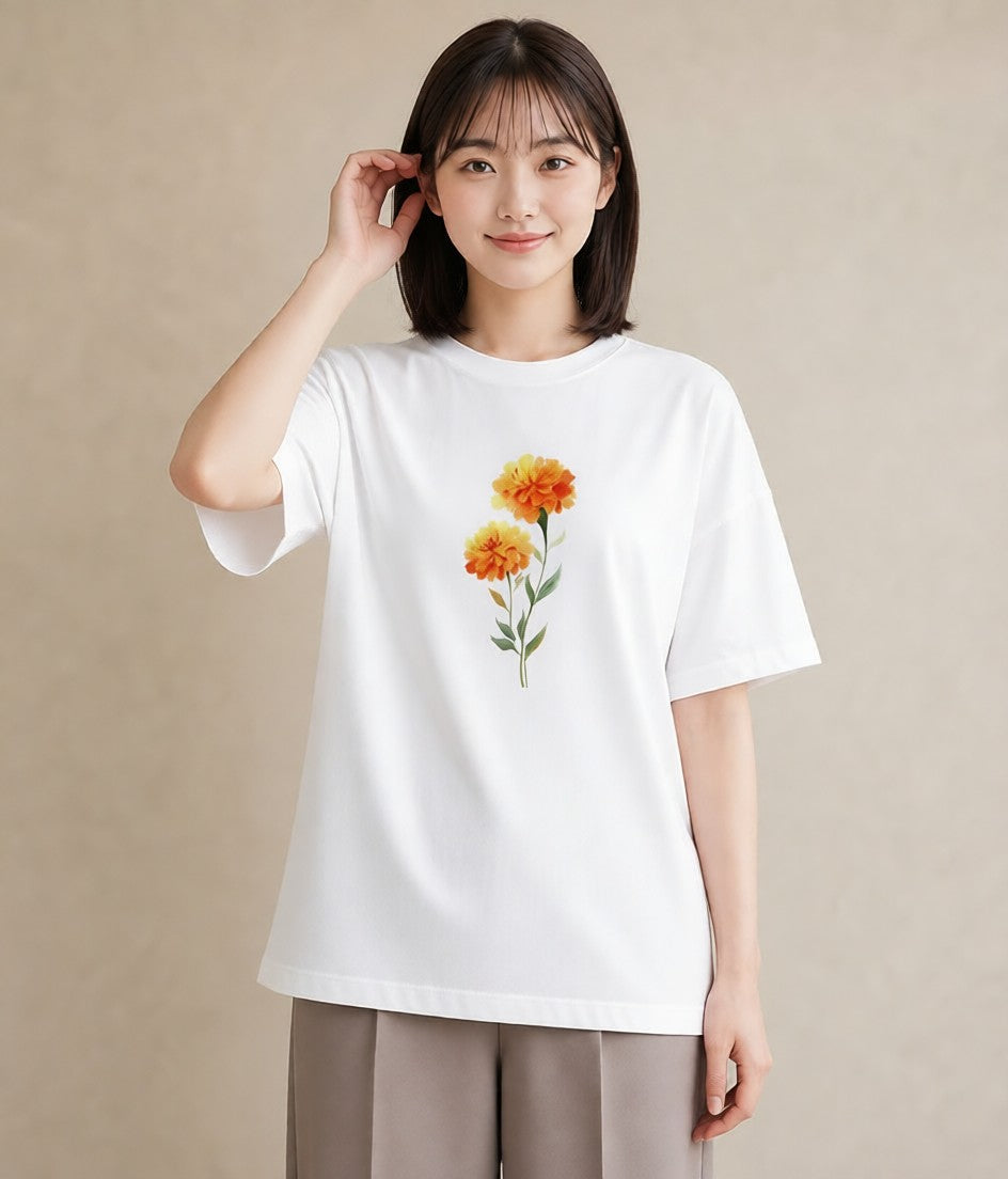 Tシャツ レディース カーネーション 花 花柄 イラスト 旅行コーデ レイヤード 友達ギフト 白T