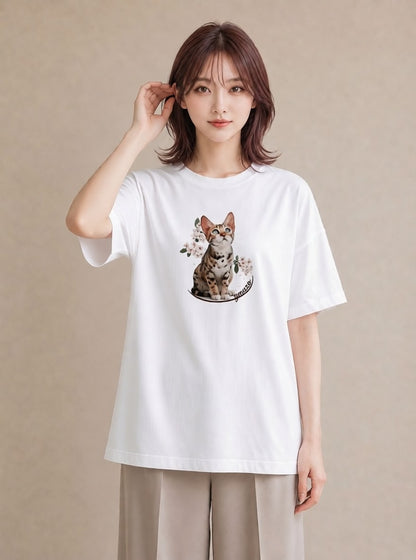 半袖Tシャツ レディース アビシニアン 猫 ねこ イラスト 水彩風 旅行 母娘コーデ 白T YMAZO
