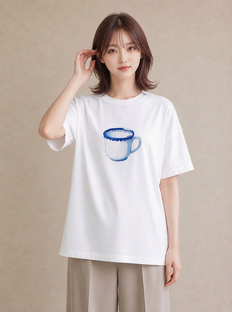 グラフィックTシャツ レディース エスプレッソ 食べ物 フード イラスト ニュアンス ビーチ デイリーウェア 白T YMAZO
