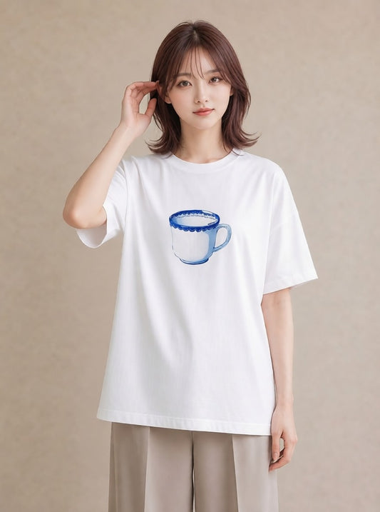 グラフィックTシャツ レディース エスプレッソ 食べ物 フード イラスト ニュアンス ビーチ デイリーウェア 白T YMAZO