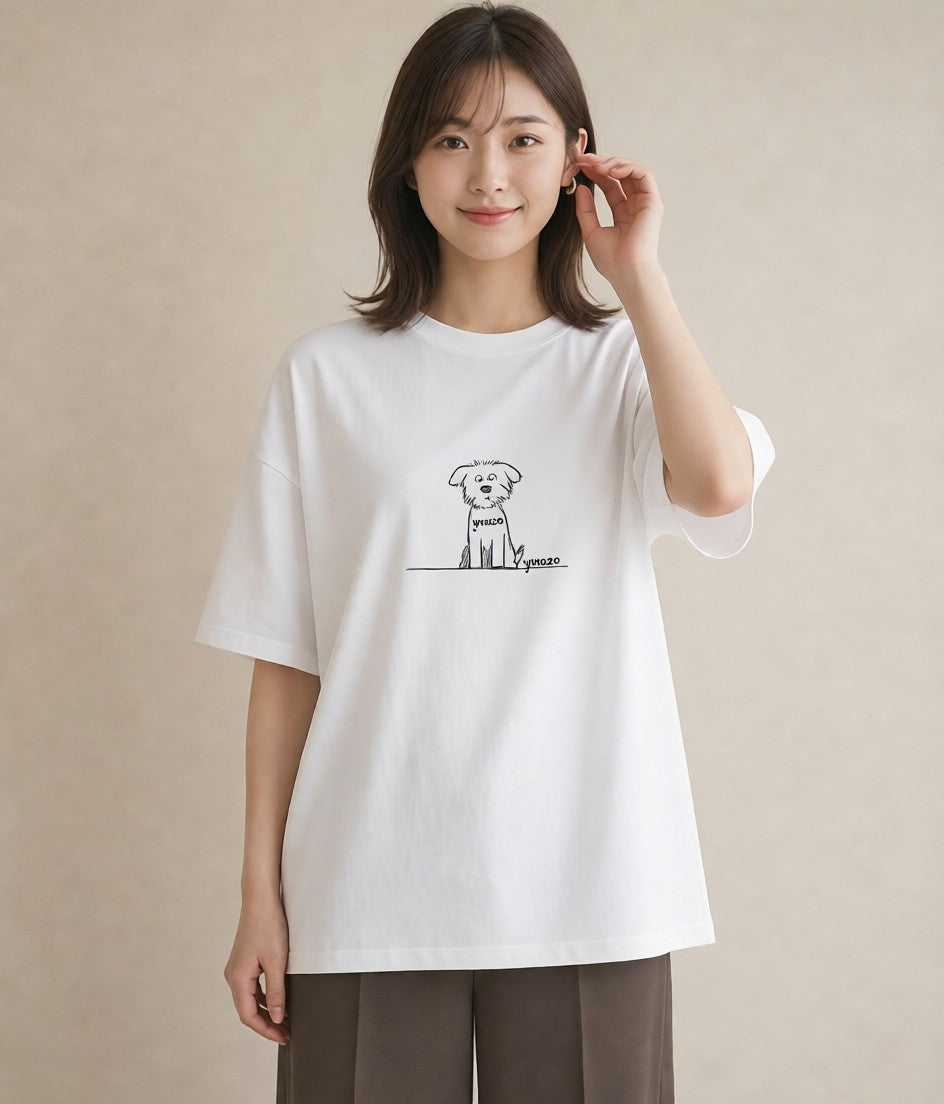 Tシャツ レディース 犬 いぬ わんこ イラスト ヴィンテージ風 ペアコーデ 秋コーデ 白T YMAZO