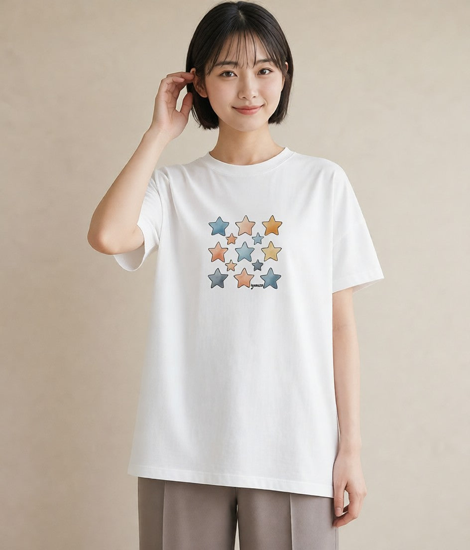 プリントTシャツ レディース 射手座 星空 宇宙 イラスト 休日コーデ 帰省 ラフ 白T YMAZO