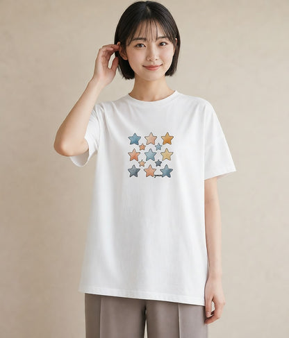 プリントTシャツ レディース 射手座 星空 宇宙 イラスト 休日コーデ 帰省 ラフ 白T YMAZO