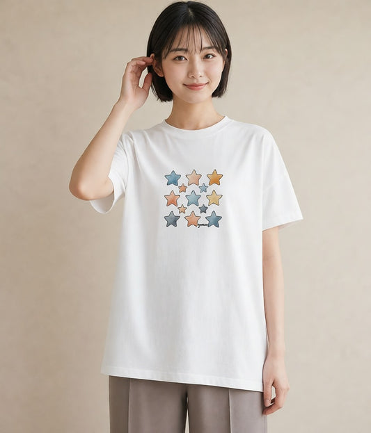 プリントTシャツ レディース 射手座 星空 宇宙 イラスト 休日コーデ 帰省 ラフ 白T YMAZO