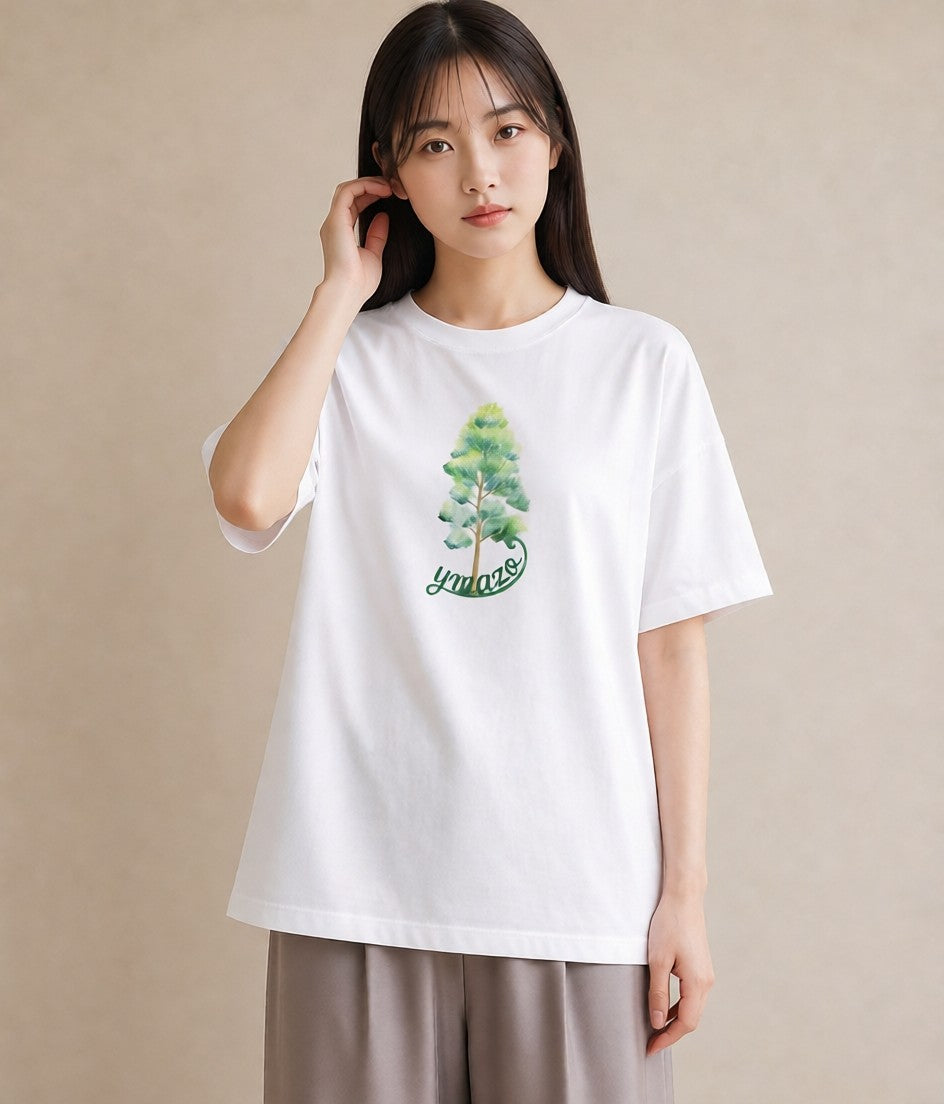 グラフィックTシャツ レディース 森 植物 ボタニカル イラスト 抜け感 カフェ巡り 女子会 白T YMAZO