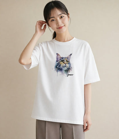 プリントTシャツ レディース サバトラ 猫 ねこ イラスト 北欧風 カフェ服 クリスマス 白T YMAZO