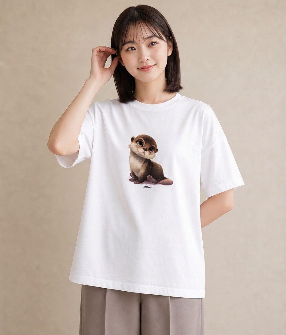 Tシャツ レディース フェレット ペット 動物 イラスト フェミニン 誕生日プレゼント 綿100 白T YMAZO