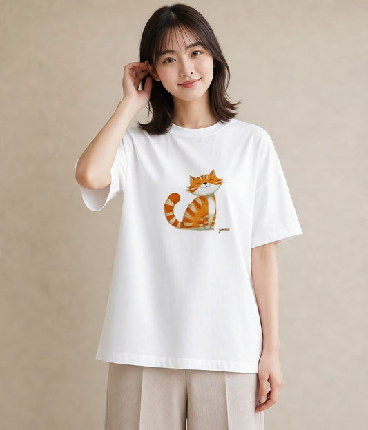 グラフィックTシャツ レディース キジトラ 猫 ねこ イラスト 韓国風 敬老の日 ホワイトデー 白T YMAZO
