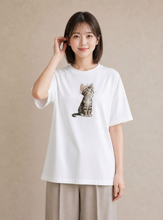 半袖Tシャツ レディース アビシニアン 猫 ねこ イラスト ボタニカル デート 帰省 白T YMAZO