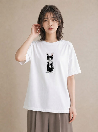 半袖Tシャツ レディース 靴下猫 猫 ねこ イラスト ポップ 旅行 母娘コーデ 白T YMAZO