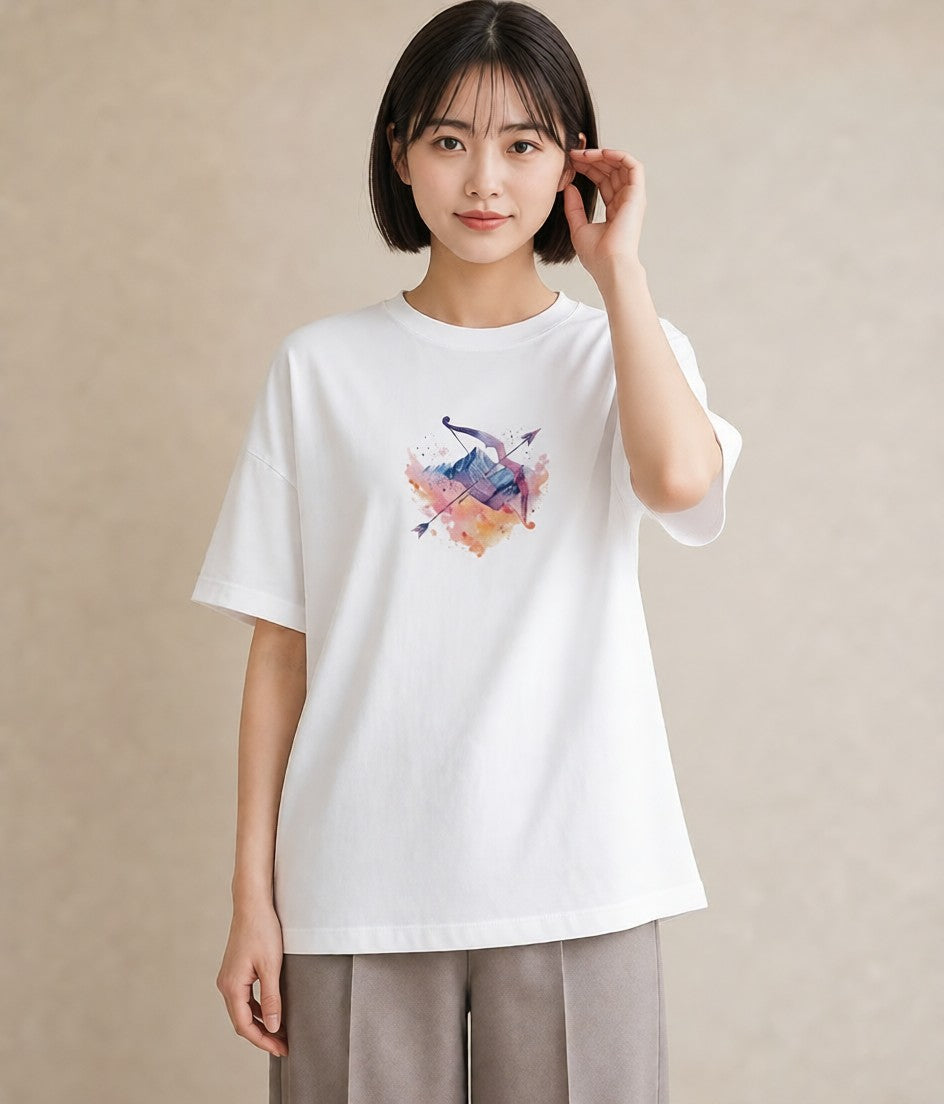 グラフィックTシャツ レディース 山羊座 星空 宇宙 イラスト ポップ お揃い 親子 白T YMAZO